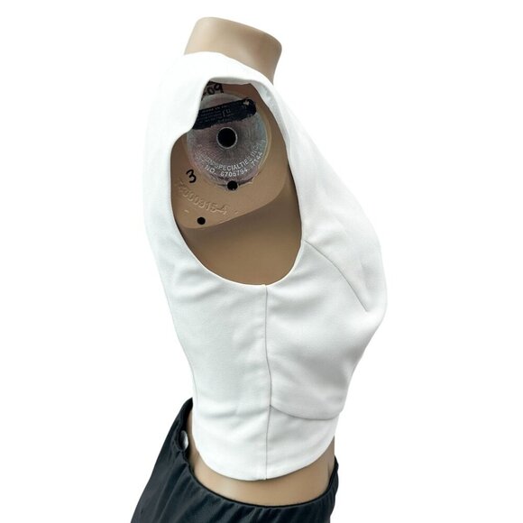 Marciano Crepe White Sleeveless Faux Wrap V-Neck Crop Top Zip Back Womens XS - Picture 4 of 9